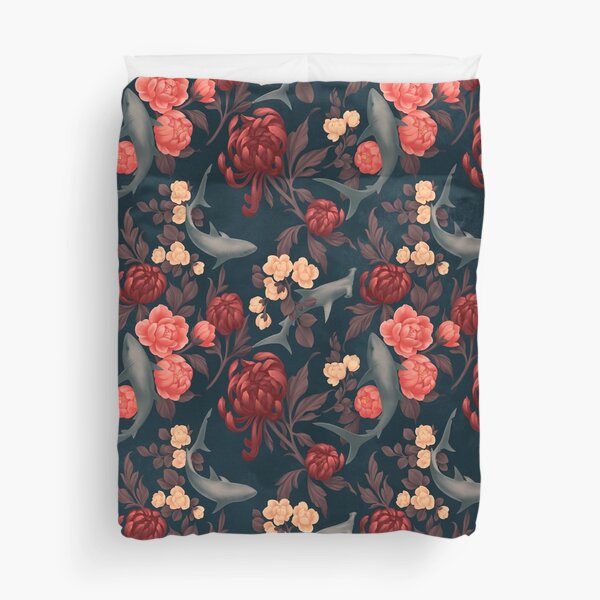 Botanical Shark (Red and Blue) Duvet Cover