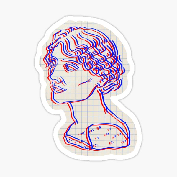 " 3-D Classical Greek Bust of a Woman on Graph Paper" Sticker by