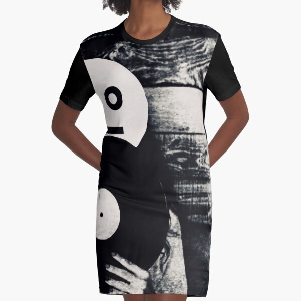 Analog Tones , Smiley with Record Photo Collage Graphic T-Shirt Dress