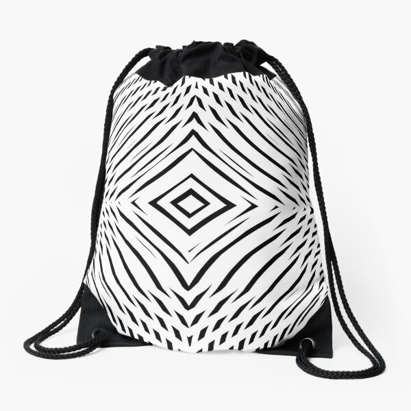 #Illustration, #pattern, #decoration, #design, abstract, black and white, monochrome, circle, geometric shape Drawstring Bag