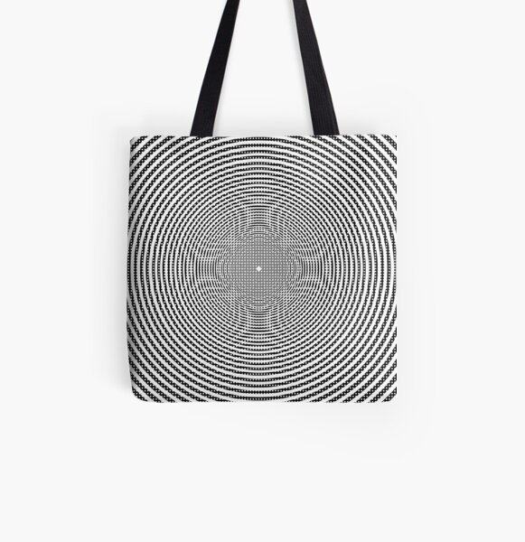 #Illustration, #pattern, #decoration, #design, abstract, black and white, monochrome, circle, geometric shape All Over Print Tote Bag