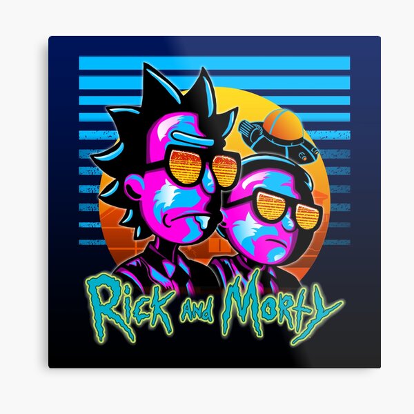 Rick and Morty Outrun Style Poster Print Art Metal Print