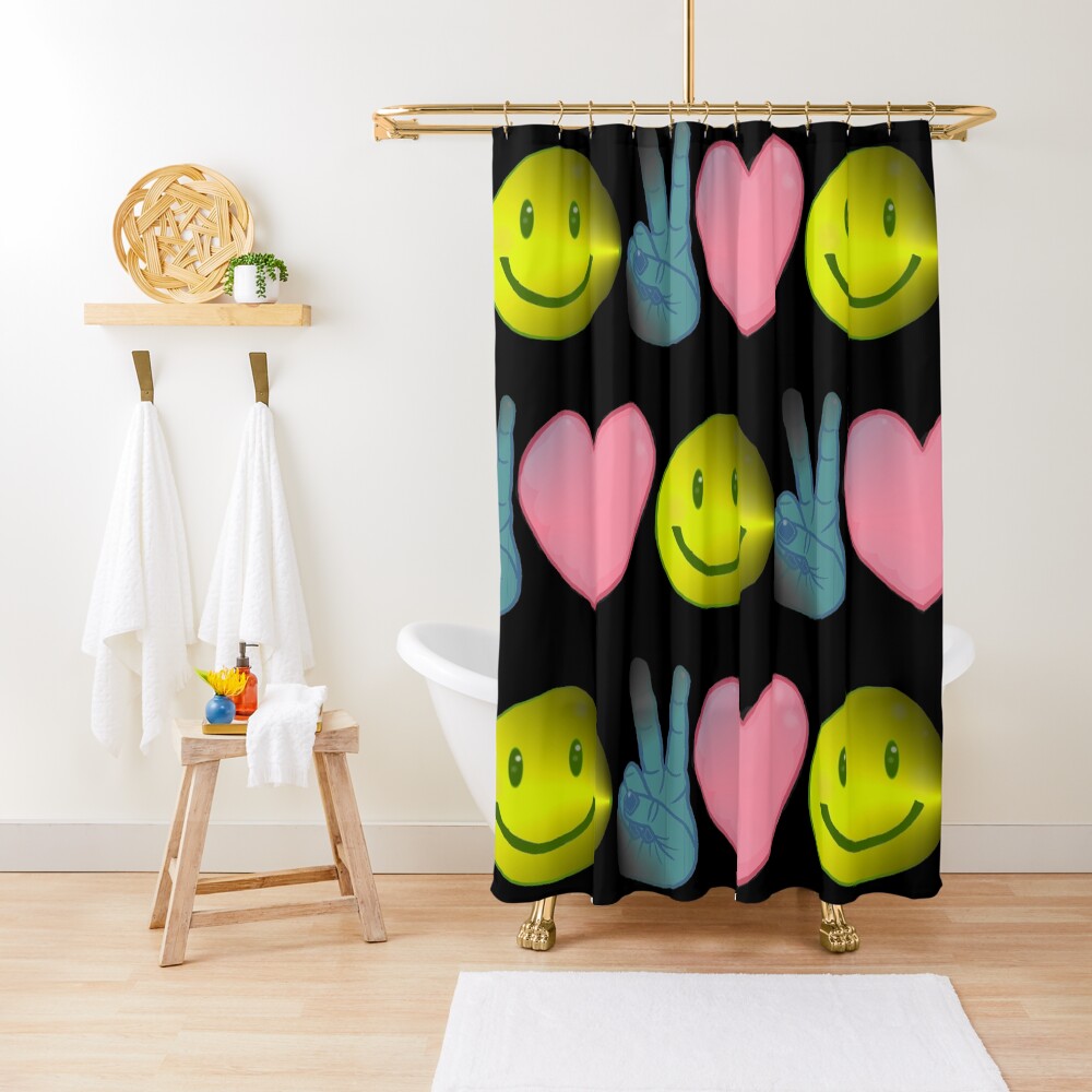 "Peace Love Happiness Emoji" Shower Curtain for Sale by 1Redbublppasswo