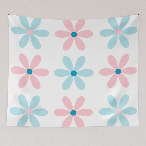 Item preview, Cute Retro Paper Flowers in Pink and Blue. Cheerful Minimalist Floral on White designed and sold by kierkegaard.