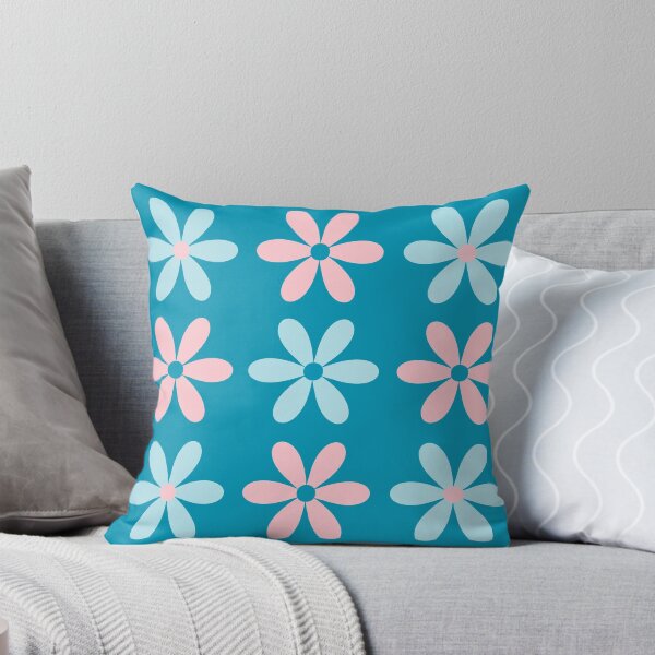 Item preview, Cute Retro Paper Flowers in Pink and Blue. Cheerful Minimalist Floral on Turquoise Blue designed and sold by kierkegaard.