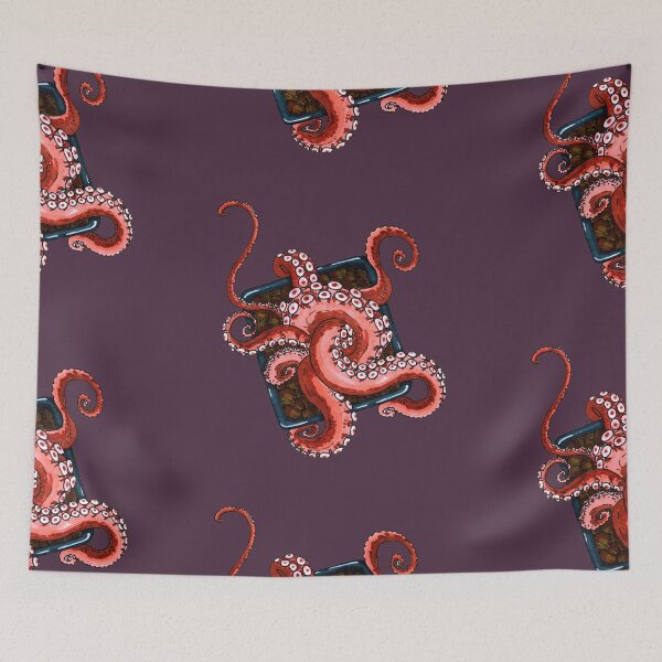 Item preview, Pink octopus tentacles sprout from the flower pot, crazy succulent's theme, hand-drawn illustration designed and sold by Uralstales.
