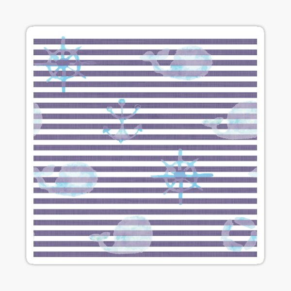 Whale Anchor Helm Watercolor Linen Stripes Sticker