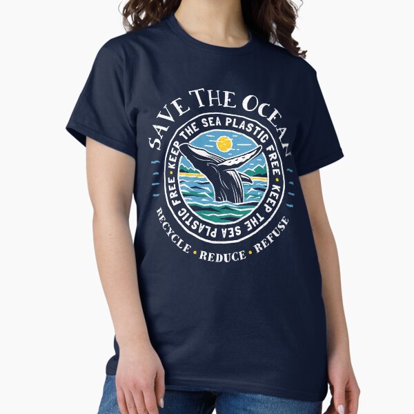 Vista previa del artículo con la obra «Salvemos el océano: mantengamos el mar libre de plástico: ballena jorobada», diseñado y vendido por Bangtees.