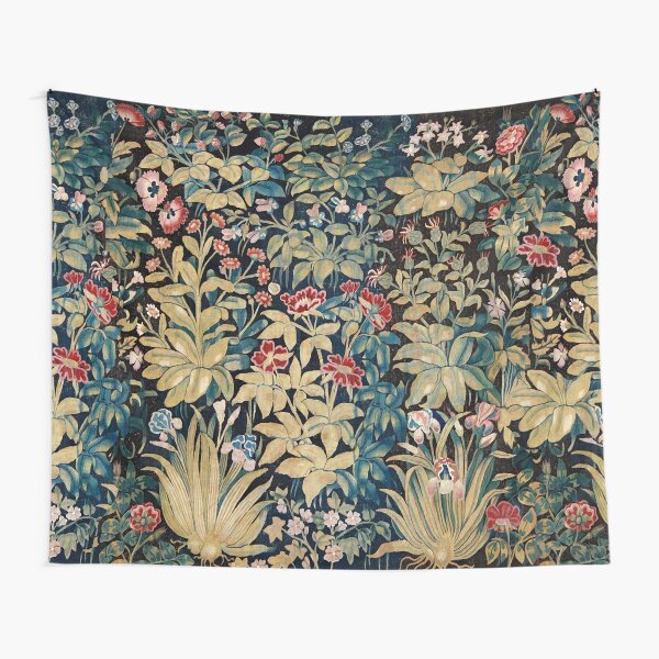 COLORFUL FLOWERS;LEAVES,GREEN FOLIAGE Antique Floral Tapestry Tapestry