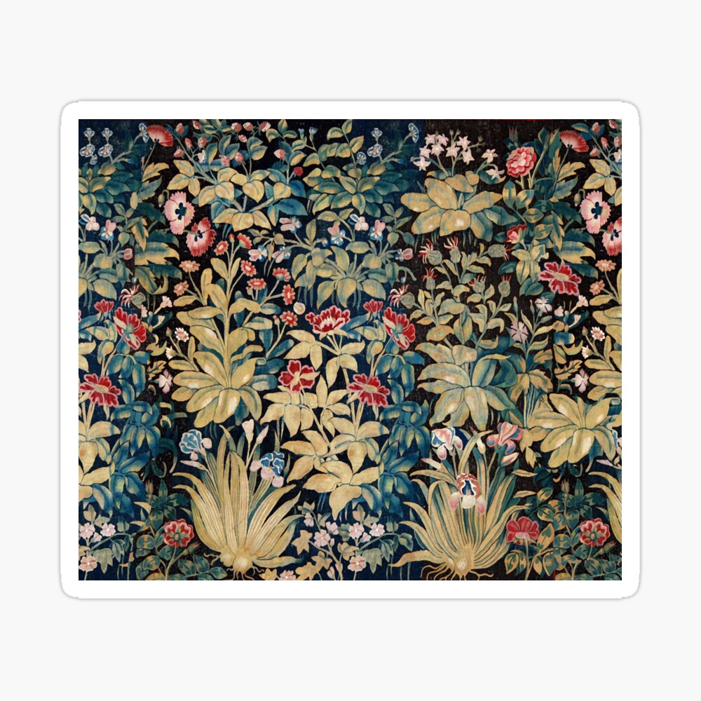 COLORFUL FLOWERS;LEAVES,GREEN FOLIAGE Antique Floral Tapestry