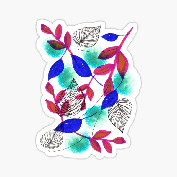Vista previa del artículo con la obra «Hojas tropicales en azul y rosa», diseñado y vendido por RanitasArt.