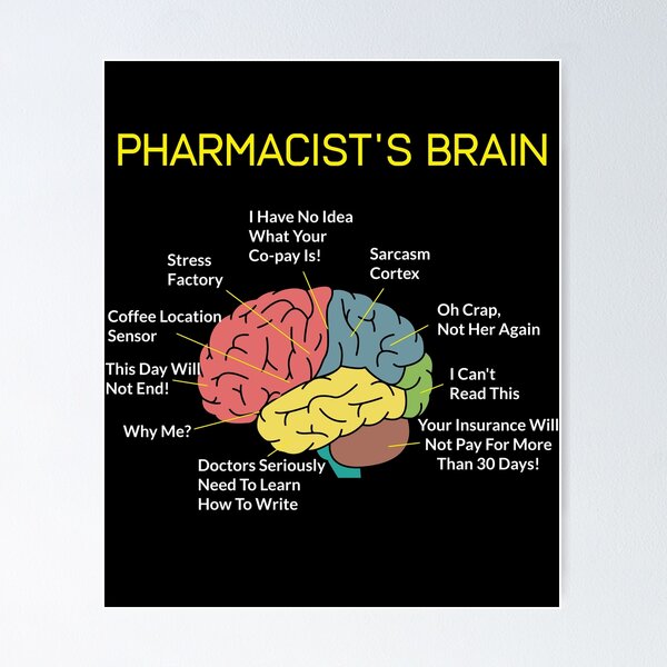Aperçu de l'œuvre T-shirt drôle de technicien en pharmacie avec le cerveau du pharmacien créée et vendue par mrsmitful.