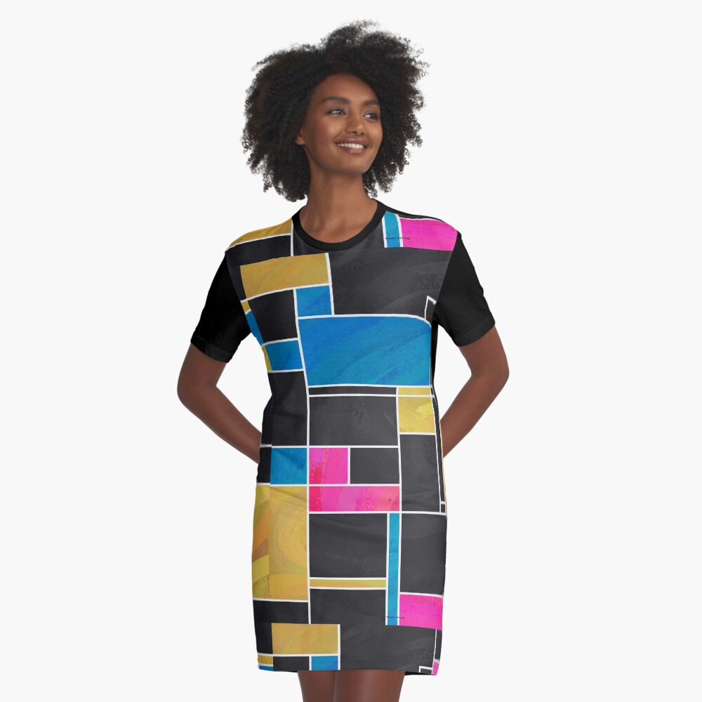 Mondrian Blue Pink Black Graphic T-Shirt Dress
