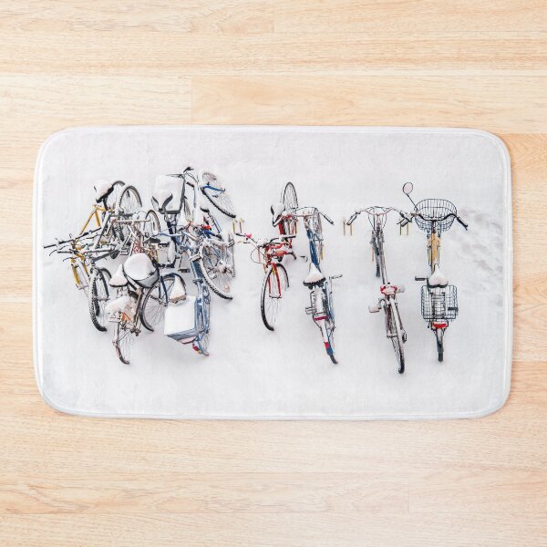 Item preview, bikes in the snow bicycles background white winter above view designed and sold by fineartitalia.