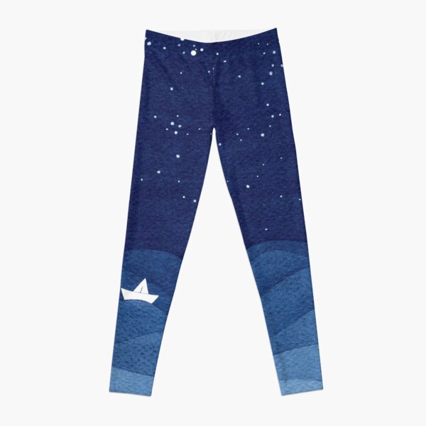 blue ocean waves, sailboat ocean stars Leggings