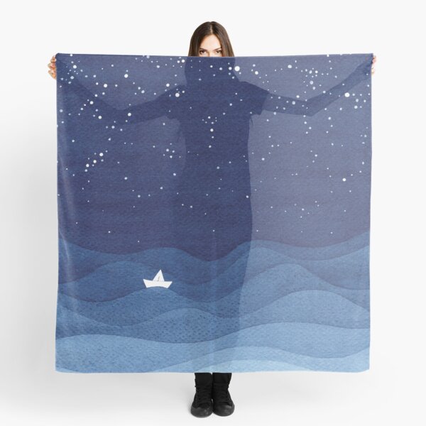 blue ocean waves, sailboat ocean stars Scarf