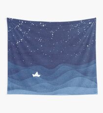 blue ocean waves, sailboat ocean stars Wall Tapestry