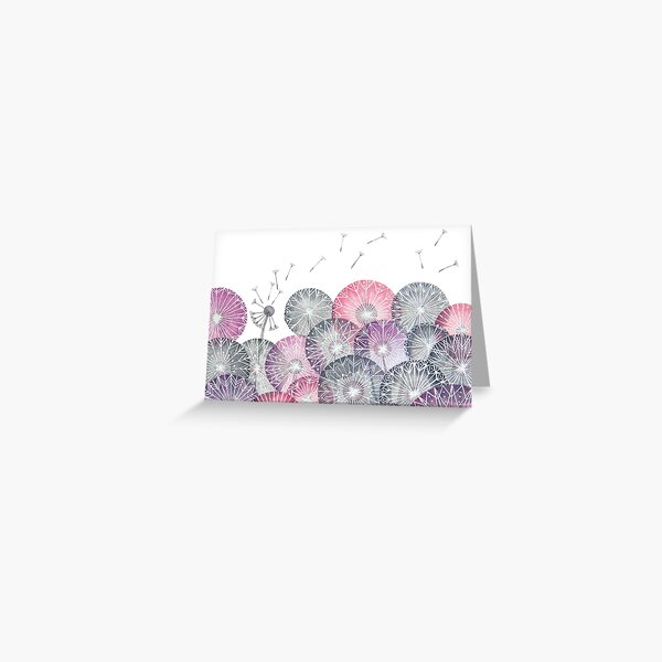 Dandelions, pink flower geometric watercolor Greeting Card
