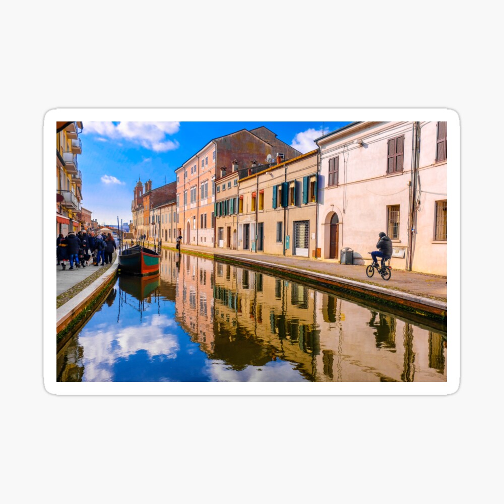 Venice Canal Reflecting Buildings Blue Sky Italian City Of Comacchio Photo Art Board Print By Fineartitalia Redbubble