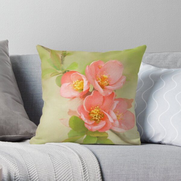 Coral & Green Watercolor Floral Throw Pillow