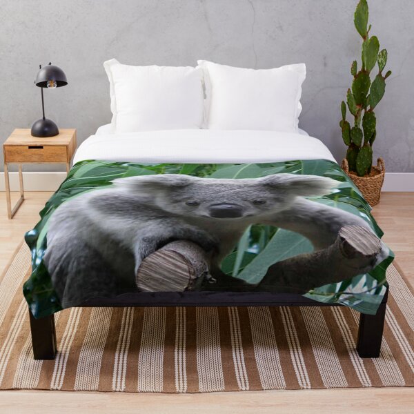 Koala and Eucalyptus Throw Blanket