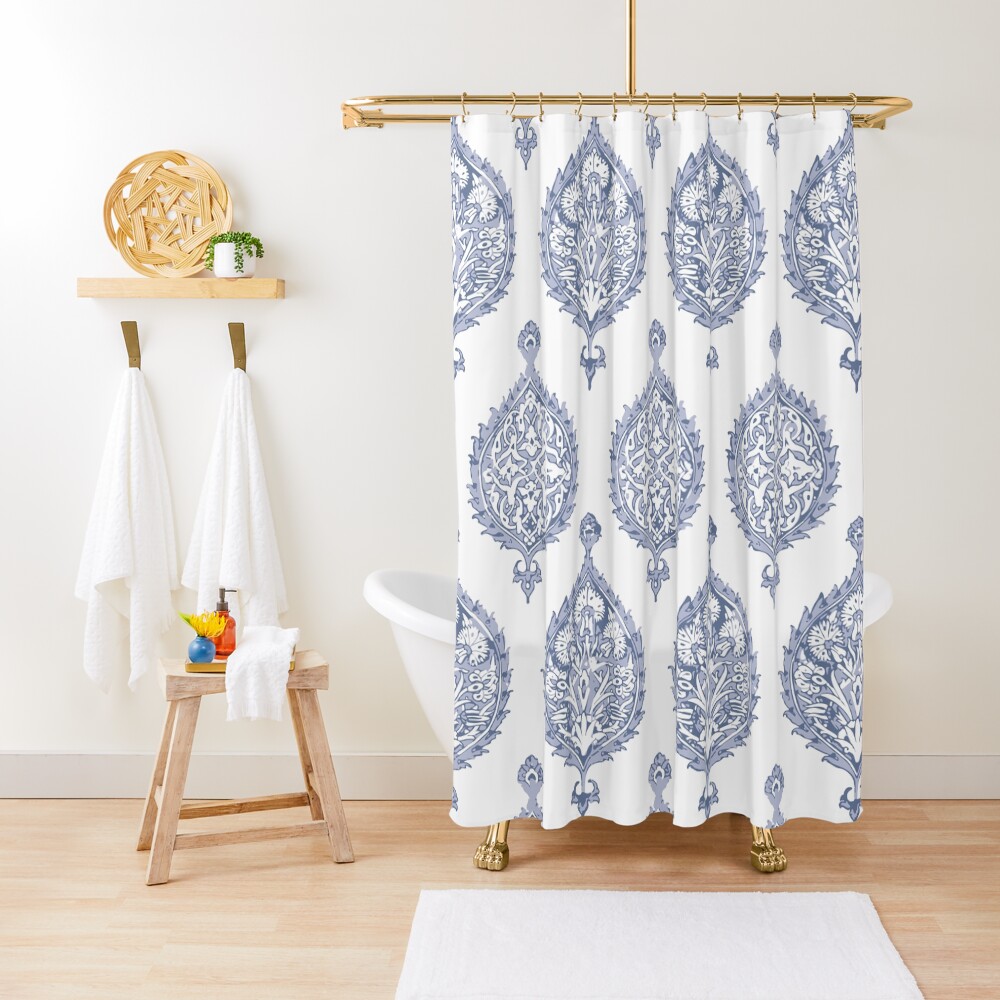 "Endana Block Print in Periwinkle" Shower Curtain for Sale by
