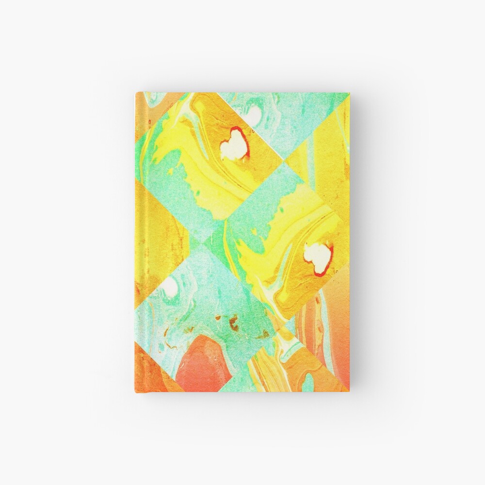 Yellow Orange and Green Colorful Abstract Geometric Marble Pattern Hardcover Journal