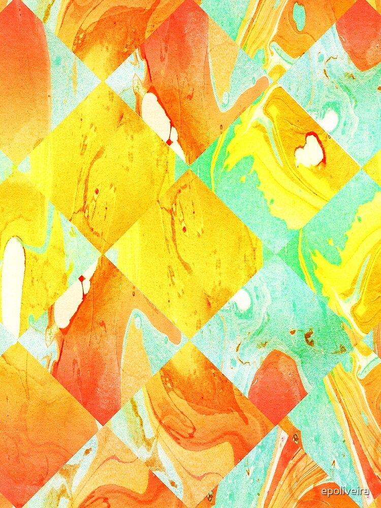 Yellow Orange and Green Colorful Abstract Geometric Marble Pattern by epoliveira