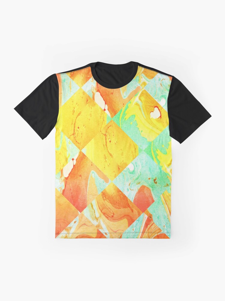 Alternate view of Yellow Orange and Green Colorful Abstract Geometric Marble Pattern Graphic T-Shirt