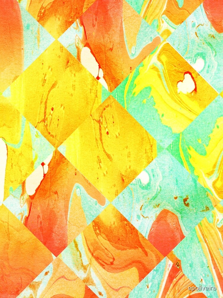Yellow Orange and Green Colorful Abstract Geometric Marble Pattern by epoliveira