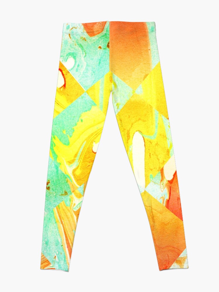 Alternate view of Yellow Orange and Green Colorful Abstract Geometric Marble Pattern Leggings