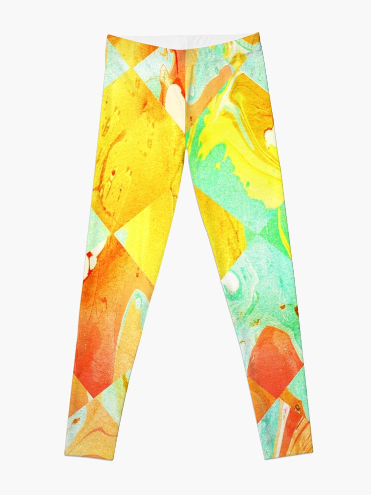 Alternate view of Yellow Orange and Green Colorful Abstract Geometric Marble Pattern Leggings