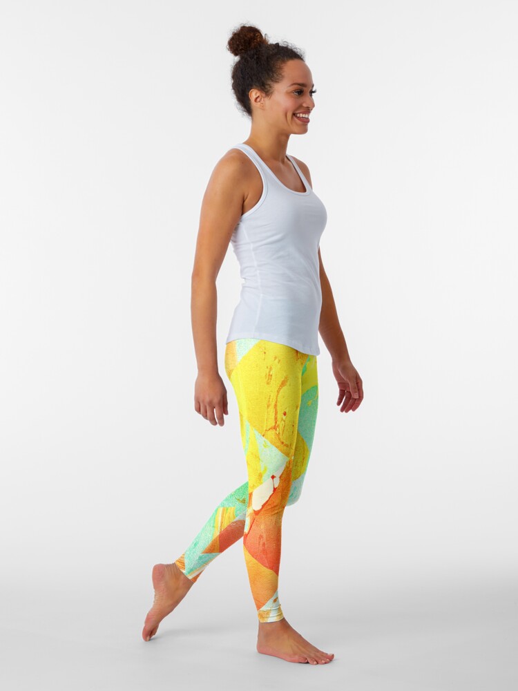 Alternate view of Yellow Orange and Green Colorful Abstract Geometric Marble Pattern Leggings