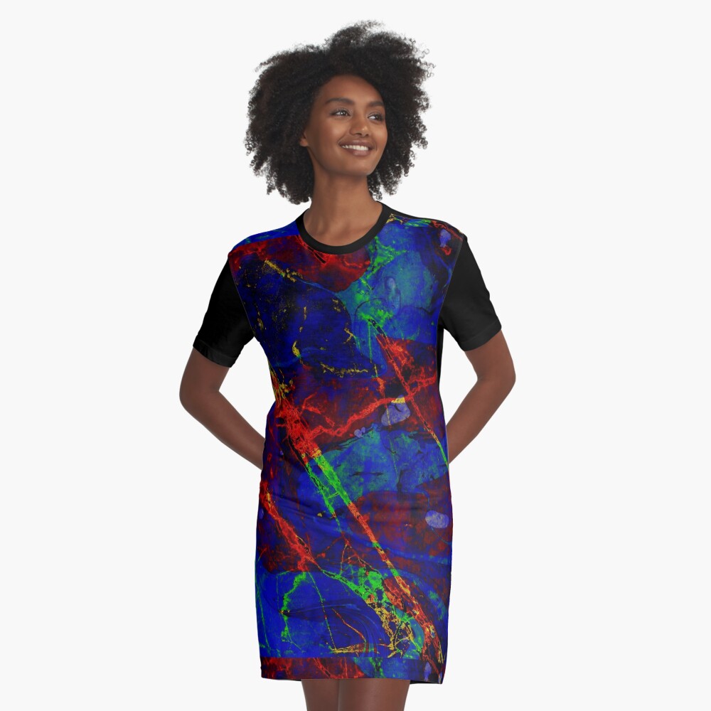 Colorful Red Blue Marble Pattern Graphic T-Shirt Dress