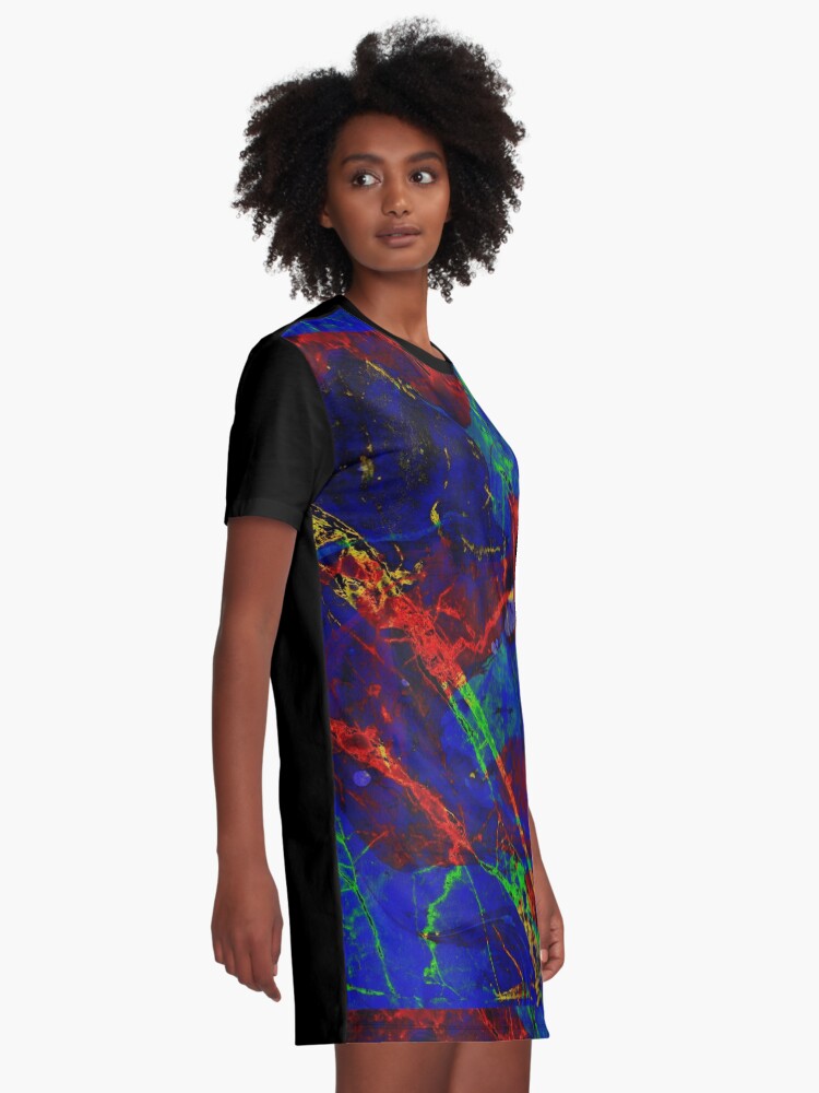 Alternate view of Colorful Red Blue Marble Pattern Graphic T-Shirt Dress