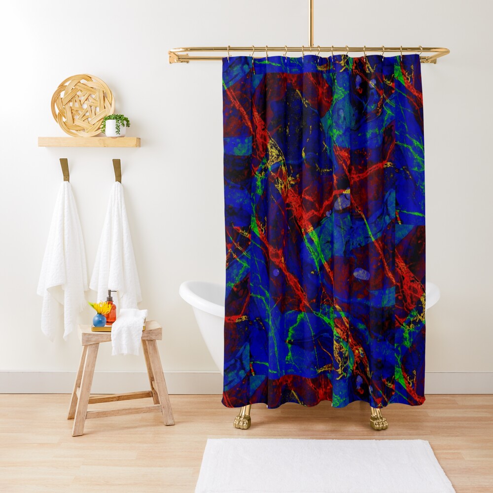 Colorful Red Blue Marble Pattern Shower Curtain