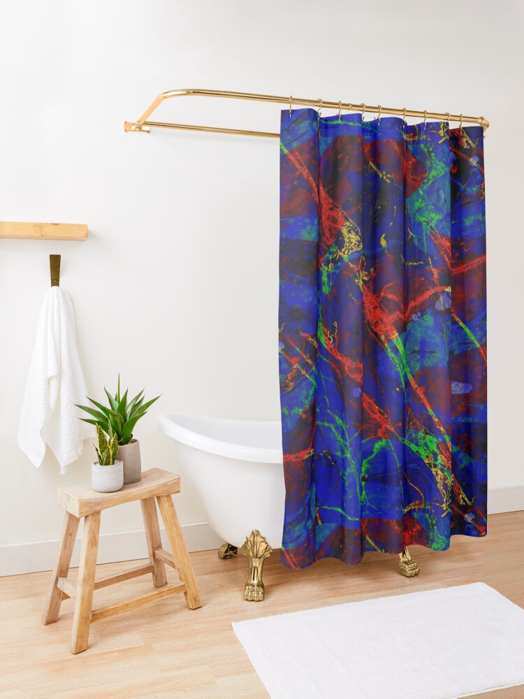 Alternate view of Colorful Red Blue Marble Pattern Shower Curtain