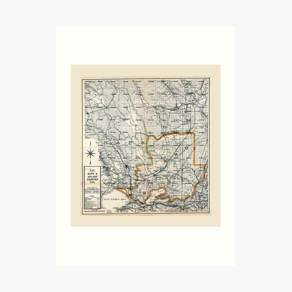 Map of Napa & Solano Counties, California (1913) Art Board Print