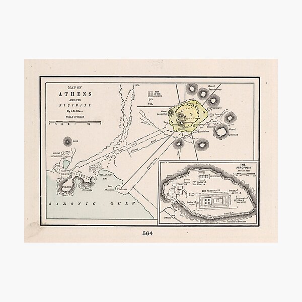 Ancient Athens Greece Vintage Map (1901) Photographic Print