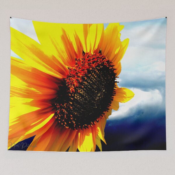 Item preview, Yellow Orange Sunflower flower Aqua Teal Navy Blue Sky Art A609 designed and sold by byNicol.