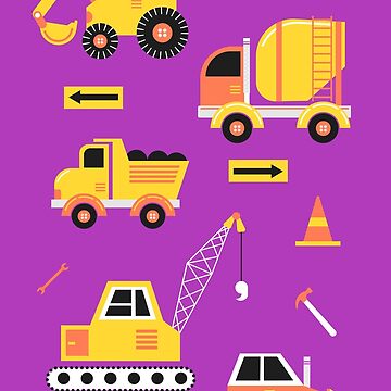 Artwork thumbnail, Construction Trucks on Bright Purple by latheandquill