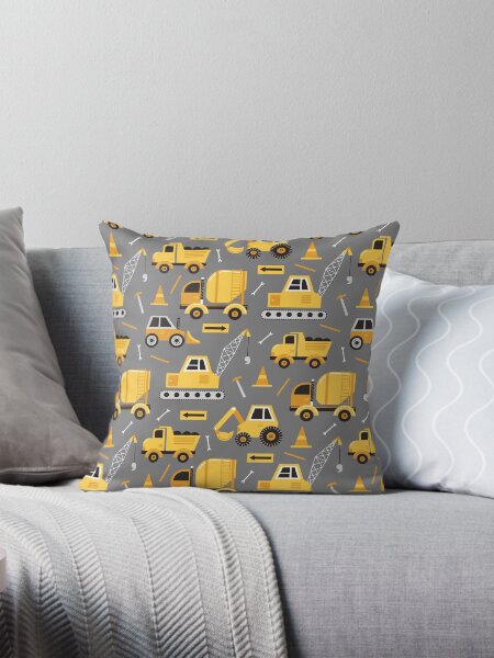 Item preview, Construction Trucks on Gray designed and sold by latheandquill.