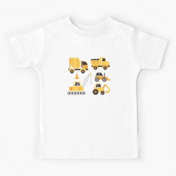 Construction Trucks on Gray Kids T-Shirt