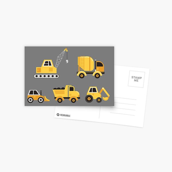 Construction Trucks on Gray Postcard