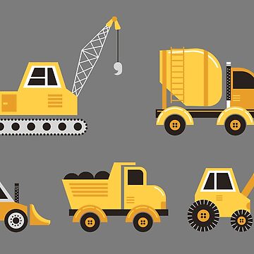 Artwork thumbnail, Construction Trucks on Gray by latheandquill