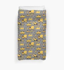 Construction Trucks on Gray Duvet Cover