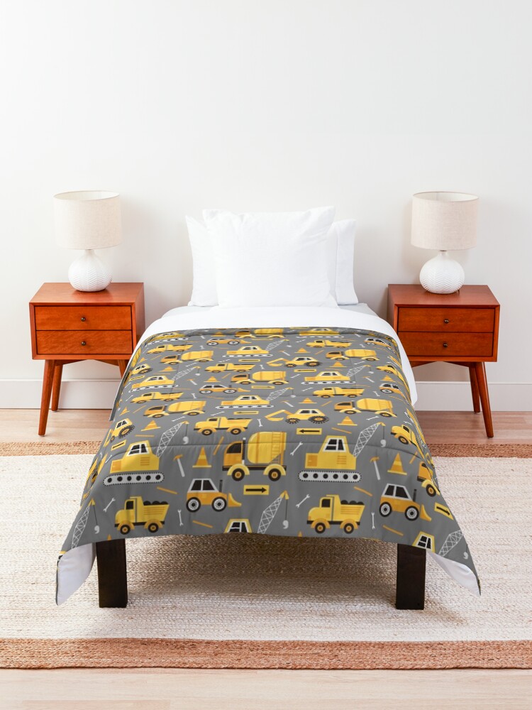 Alternate view of Construction Trucks on Gray Comforter