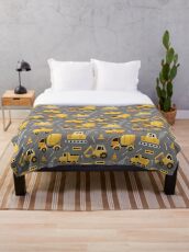 Construction Trucks on Gray Throw Blanket