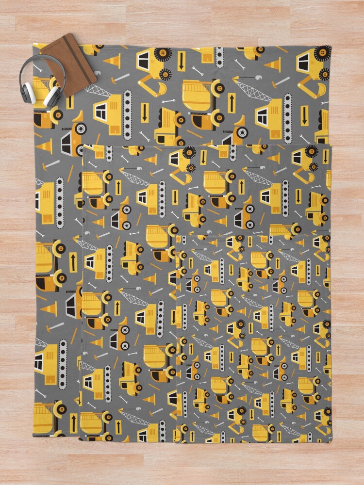 Alternate view of Construction Trucks on Gray Throw Blanket
