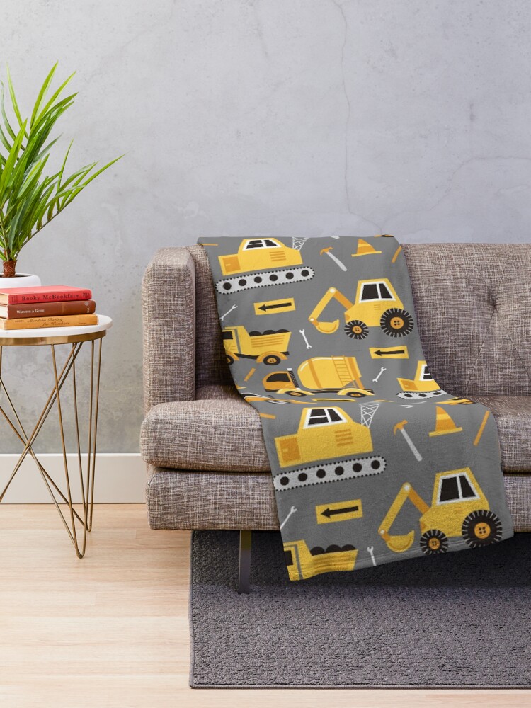 Alternate view of Construction Trucks on Gray Throw Blanket